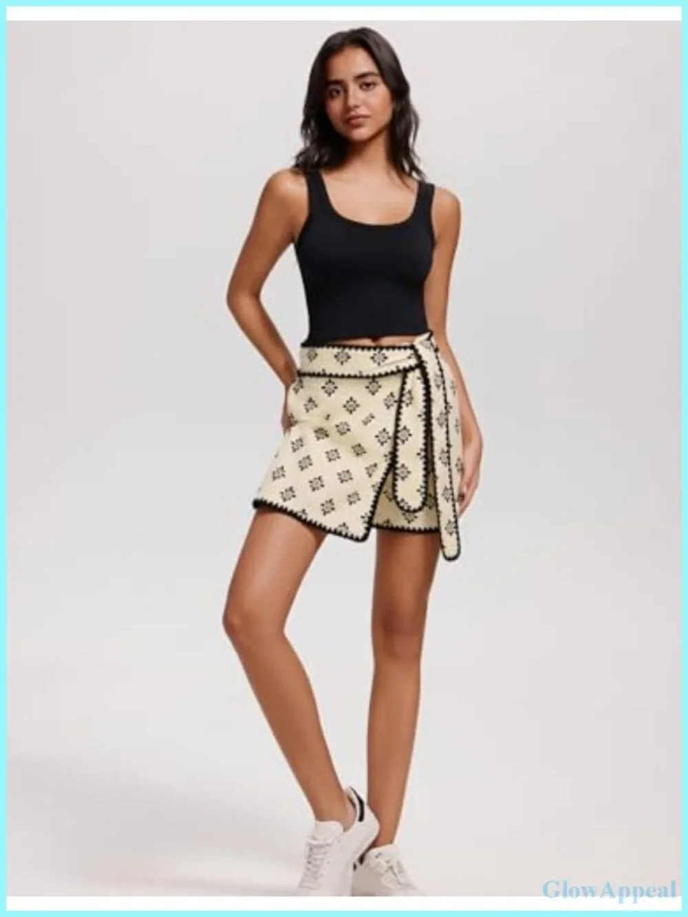 Floral Wrap Mini Skort with Side Knot, Elastic Waist, Boho